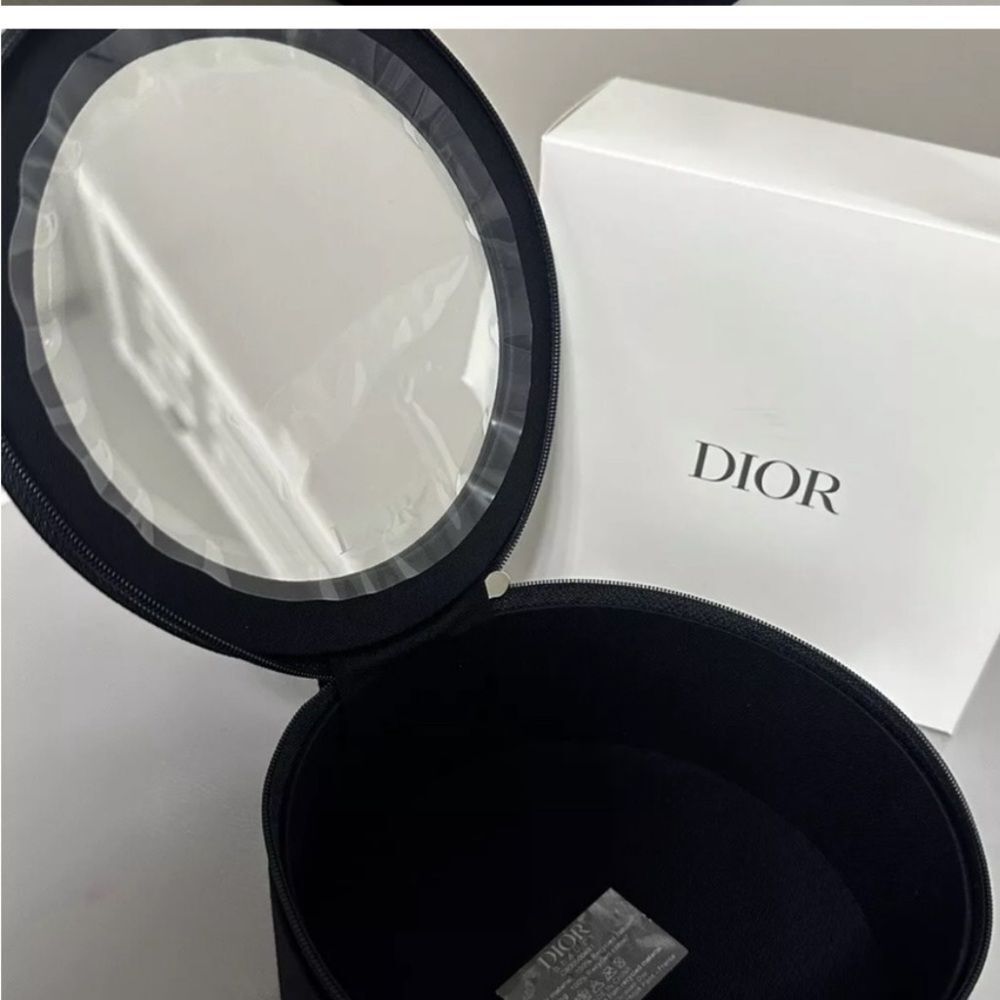 Dior Black Round Makeup Case Travel Cosmetic Bag Mirror Luxury Beauty Organizer - Picture 7 of 8
